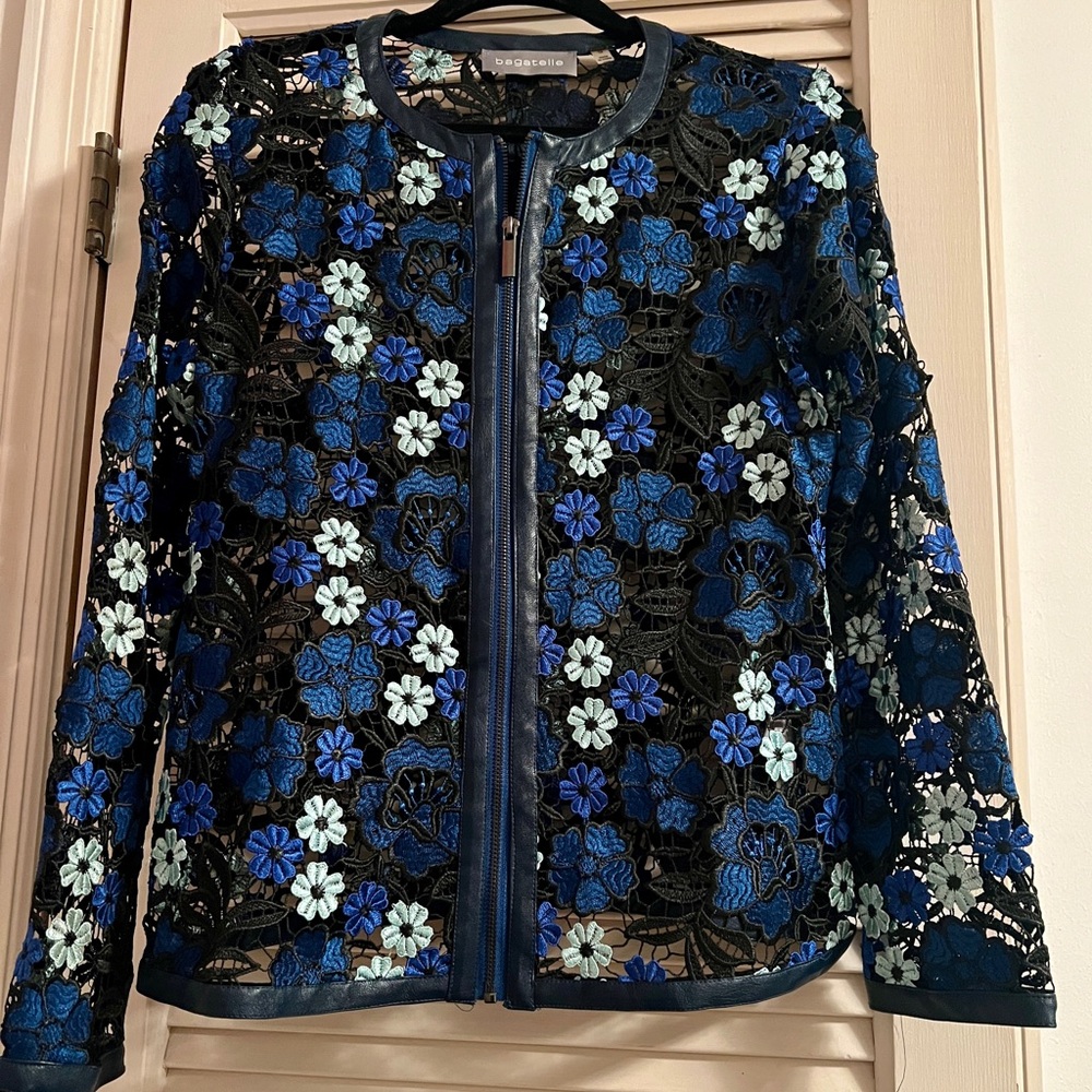 Blue and Black Floral Lace Blazer